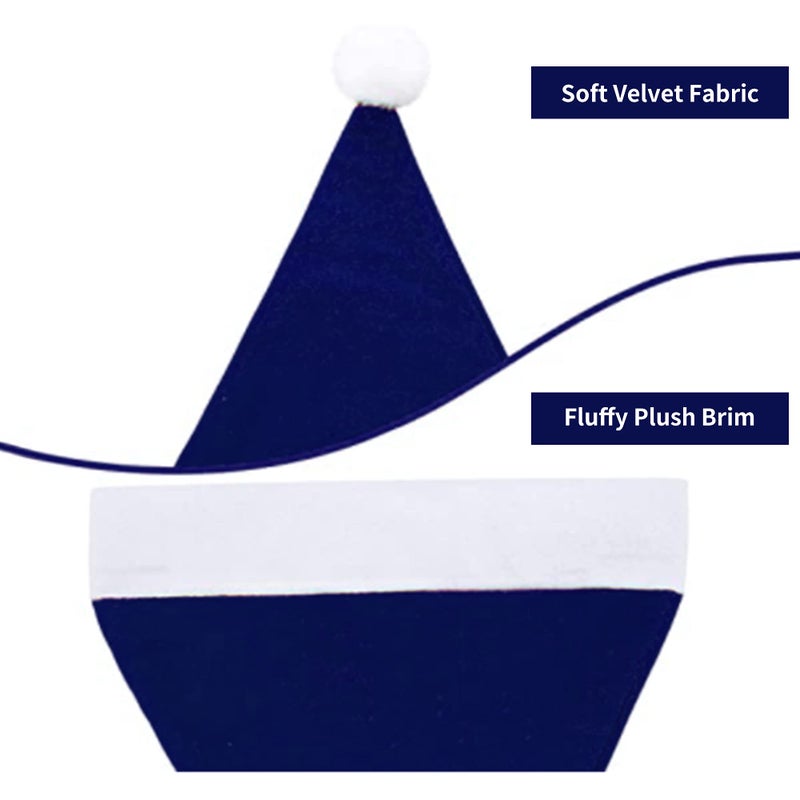 Eoocan Santa Hat  Santa Hat for Adults  Unisex Velvet Comfort Blue Christmas Hat Hats Extra Thicken Classic Plush for Christmas New Year Festive Holiday Party Supplies - Image 3